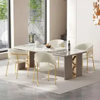 Merax Chaise de salle à manger (lot de 4) , Chaise de salle à manger moderne avec pieds dorés, accoudoirs, chaise rembourrée en velours côtelé, chaises de cuisine, pieds réglables, beige