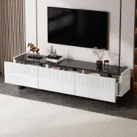 OKWISH Meuble TV Bas Moderne - Meuble de Salon avec 3 Tiroirs et Table TV Basse, Design Classique, MDF et PB Noir et Blanc 170x35x47 cm