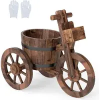 Costway Support à plantes à trois roues, jardinière avec trou de drainage, pot de fleurs en forme de tonneau pour l'extérieur, décoration de jardin pour balcon, jardin, 54 x 29 x 44 cm (L x l x H)
