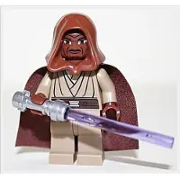 LEGO Star Wars Minifigure - JEDI Mace Windu + brauner Kappe + Umhang + lila Lichtschwert