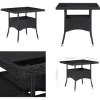 vidaXL Table de jardin noire Poly rotin et verre - Table de jardin - Tables de jardin - Table de salle à manger