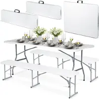 B2X Ensemble de restauration de jardin table pliante + 2 bancs 180 cm Plonos blanc