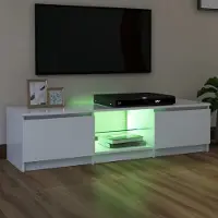 Prolenta Meuble TV exclusif avec éclairage LED, blanc, 140x40x36 cm