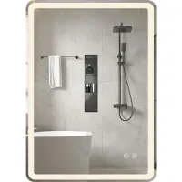 Costway Miroir de salle de bain avec éclairage LED, miroir de salle de bain avec éclairage 3 couleurs et anti-buée, miroir mural en verre trempé et interrupteur tactile 70 x 50 cm