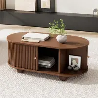 MODFU Table Basse - Table Canapé Design Moderne, Portes Coulissantes à 360° et Rangement Divisé, 100x50x40 cm, Brun