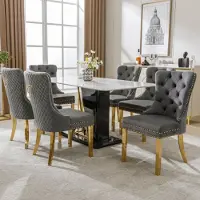 Flieks Chaises de salle à manger, lot de 6, Chaises de salon Chaises de cuisine avec pieds en acier inoxydable, Chaises rembourrées Chaises avec dossier, revêtement en velours, Gris