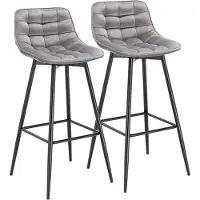 Sans marque Set de tabourets de bar - 2 pièces - Gris clair - Velours - Avec dossier - Tabourets de bar réglables en hauteur