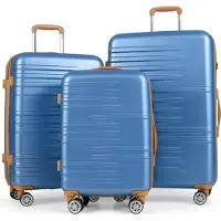 Costway Set de valises 3 pièces 20/24/28 pouces, set de valises de voyage à coque dure avec serrure TSA, poignée de traction télescopique & 4 roulettes, bagage à main extensible bleu navy