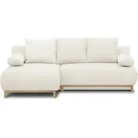 MIKA Canapé d'angle gauche convertible - 3 places - - Tissu bouclettes écru - Coffre de rangement - 192 x 84 x 93 cm