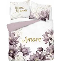 Detexpol Linge de lit en coton 160x200 blanc fleurs de bruyère Amore 4866 A Holland 73