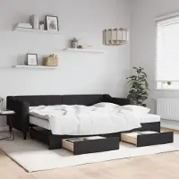 Prolenta Maison Exclusive - Canapé-lit convertible avec tiroirs, noir, 90 x 200 cm, tissu