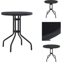 vidaXL Table de jardin noire 80 cm acier et verre - Tables de jardin