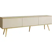 Mirjan 24 TV-Lowboard Oro I avec pieds, meuble TV de salon avec trois abattants, pieds en acier de couleur or (Couleur : Beige / Beige + Or)