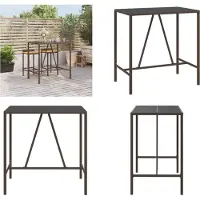 vidaXL Table de bar avec plateau en verre Marron 110x70x110 cm Poly Rotin - Table de bar avec plateau en verre - Tables de bar avec plateau en verre - Table de fête - Bistrotisch