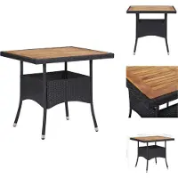 vidaXL Table de jardin noire poly rotin et bois massif acacia - Tables de jardin