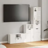 Prolenta Meuble TV exclusif - Ensemble de meubles de séjour composé de 4 éléments avec espace de rangement, modèle ODDA, en bois massif de pin, couleur blanche
