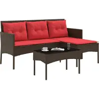 Syfax Ensemble de canapé de jardin 2 pcs Marron et rouge polyrotin