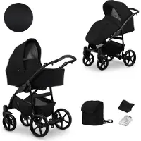Kunert MATA Poussette 2en1 en noir - Poussette polyvalente avec nacelle et siège sport