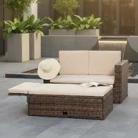 Feel2Home Canapé de jardin repose-pieds Lounge Polyrattan Outdoor Möbel Garniture Couchset brun