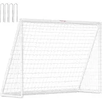 SPORTNOW But de football 2,4 x 1,8 m avec filet, cage de foot portable pour le jardin ou le parc, but d'entraînement, poteaux en PVC et piquets de sol, installation rapide, blanc