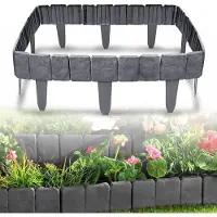 XMTECH 40 pièces Bordure de pelouse aspect pierre 10m bordure de parterre bordure de tonte bordure de jardin clôture de parterre en plastique, anthracite