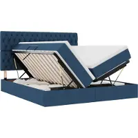 Syfax Lit de Rangement avec tête de lit Bleu 200 x 200 cm Tissu