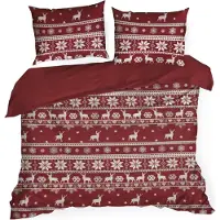 Eurofirany | Literie de Noël - Garniture de lit - 220 x 200 cm - Coton - rouge crème - Motif de Noël