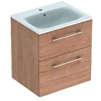 Geberit Selnova Square - Meuble lavabo 635x588x480 mm, avec lavabo, 2 tiroirs, noyer caryer clair 501.239.00.1