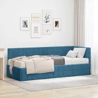 Prolenta Lit exclusif - Structure en forme de L avec matelas, 2 pièces, bleu, 80 x 200 cm, en velours