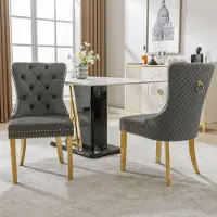 Flieks Chaises de salle à manger, lot de 2, Chaises de salon Chaises de cuisine avec pieds en acier inoxydable, Chaises rembourrées Chaises avec dossier, revêtement en velours, Gris