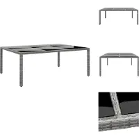 vidaXL Table de jardin 200x150x75 cm verre dur et poly rotin gris - Tables de jardin