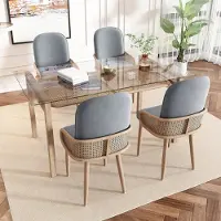 Flieks Rotin Chaise de salle à manger set de 4, fauteuil de salon avec pieds en métal, chaises de cuisine chaise de travail chaise de salle à manger avec revêtement en velours, gris