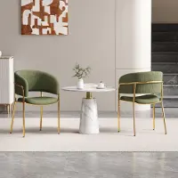 Merax Chaise de salle à manger (lot de 2) , Chaise de salle à manger moderne avec pieds dorés, accoudoirs, chaise rembourrée en velours côtelé, chaises de cuisine, pieds réglables, vert