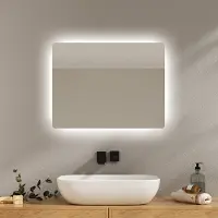 Emke Miroir de salle de bain avec éclairage LED Miroir mural avec antibuée, 2 couleurs de lumière, interrupteur à bouton-poussoir, économie d'énergie 45x60cm