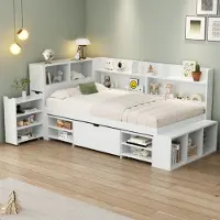 Flieks Lit en bois Lit classique Lit avec rangement 90 x 190 cm avec armoire coulissante, lit simple Lit pour adolescent avec compartiment de rangement, lit pour enfant avec sommier à lattes, blanc