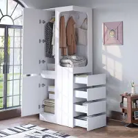 OKWISH Armoire - Armoire Avec Rangement 1 Porte avec Tiroirs et Compartiments pour Chambre, Bois et MDF, 70x40x170 cm, Blanc