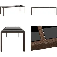 vidaXL Table de jardin avec plateau en verre Marron Poly Rotin - Table de jardin avec plateau en verre - Table de jardin avec plateau en verre - Meuble de jardin - Table à manger