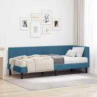 Prolenta Lit exclusif - Structure en forme de L avec matelas, 2 pièces, bleu, 80 x 200 cm, en velours