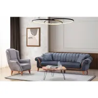 AEA Blau-Graue Wohnzimmer Sitzgarnitur Stilvoller 3-Sitzer Luxus Sessel 2tlg