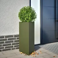 Prolenta Maison Exclusive - Bac à plantes vert olive, forme triangulaire, 40 x 34,5 x 75 cm, acier