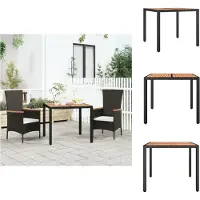 vidaXL Table de jardin avec plateau en bois noir Poly rotin & bois d'acacia - Tables de jardin