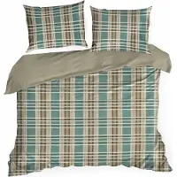 Eurofirany | Housse de couette - Literie - 160 x 200 cm - Brun-Vert à carreaux - Taie d'oreiller - Coton