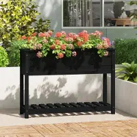 Prolenta Maison Exclusive - Bac à plantes avec tablette Noir 111,5x34,5x81 cm Bois de pin