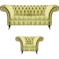 AEA Sofagarnitur Chesterfield Textilsofa Sofa Couch Sitz Polster Set Garnitur Gelb