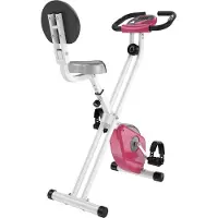 HOMCOM Vélo d'appartement pliable vélo de fitness vélo d'intérieur 8 niveaux de résistance magnétique avec dossier selle réglable écran LCD multifonction capteur fréquence cardiaque rose