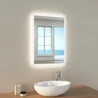 Emke Miroir de salle de bain avec éclairage Miroir mural 70x50cm 2 couleurs de lumière blanc froid et blanc chaud Miroir lumineux avec interrupteur à bouton et fonction antibuée