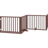 Syfax Barrière pour chien pliable autonome, bois de peuplier marron, 4 panneaux avec porte, 320 cm, pour chiens de petite et moyenne taille