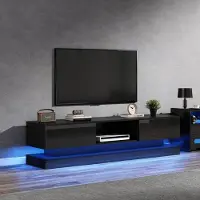 OKWISH Meuble TV 160 cm - 2 Tiroirs et Éclairage LED - Noir