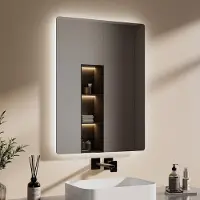 Emke LED Miroir de salle de bain 80x60cm Miroir de salle de bain avec éclairage blanc froid Miroir mural Miroir de maquillage IP44 Économie d'énergie Miroir lumineux