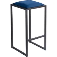 Ferro Tabouret de bar 64 cm Bleu - Tabouret de bar moderne en métal sans dossier de style loft avec assise rembourrée